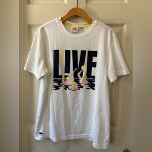 Lacoste White Tee with Neon Yellow Trim and Red Label Water Polo
